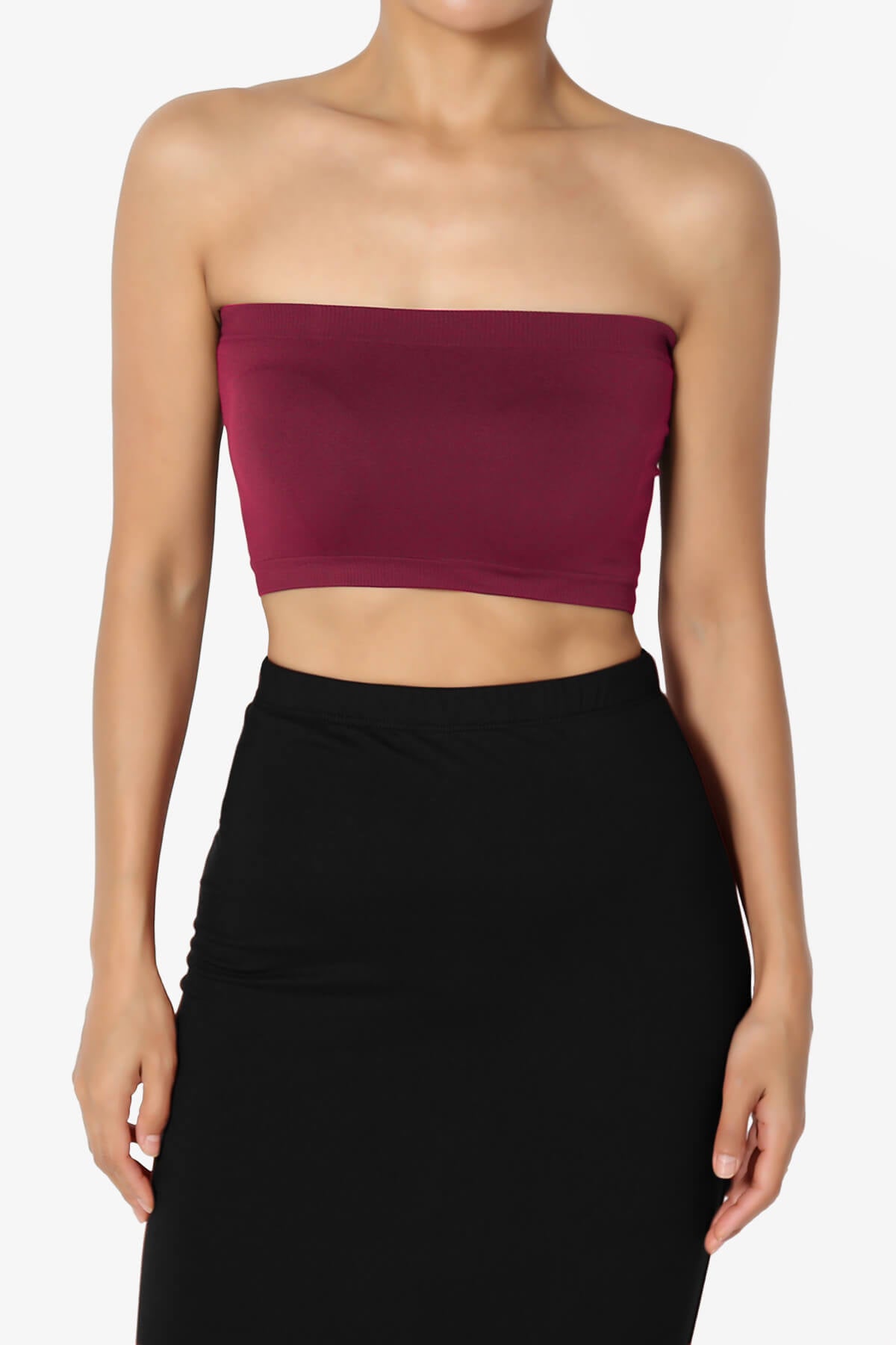 Ludlow Seamless Bandeau Bra Top BURGUNDY_1