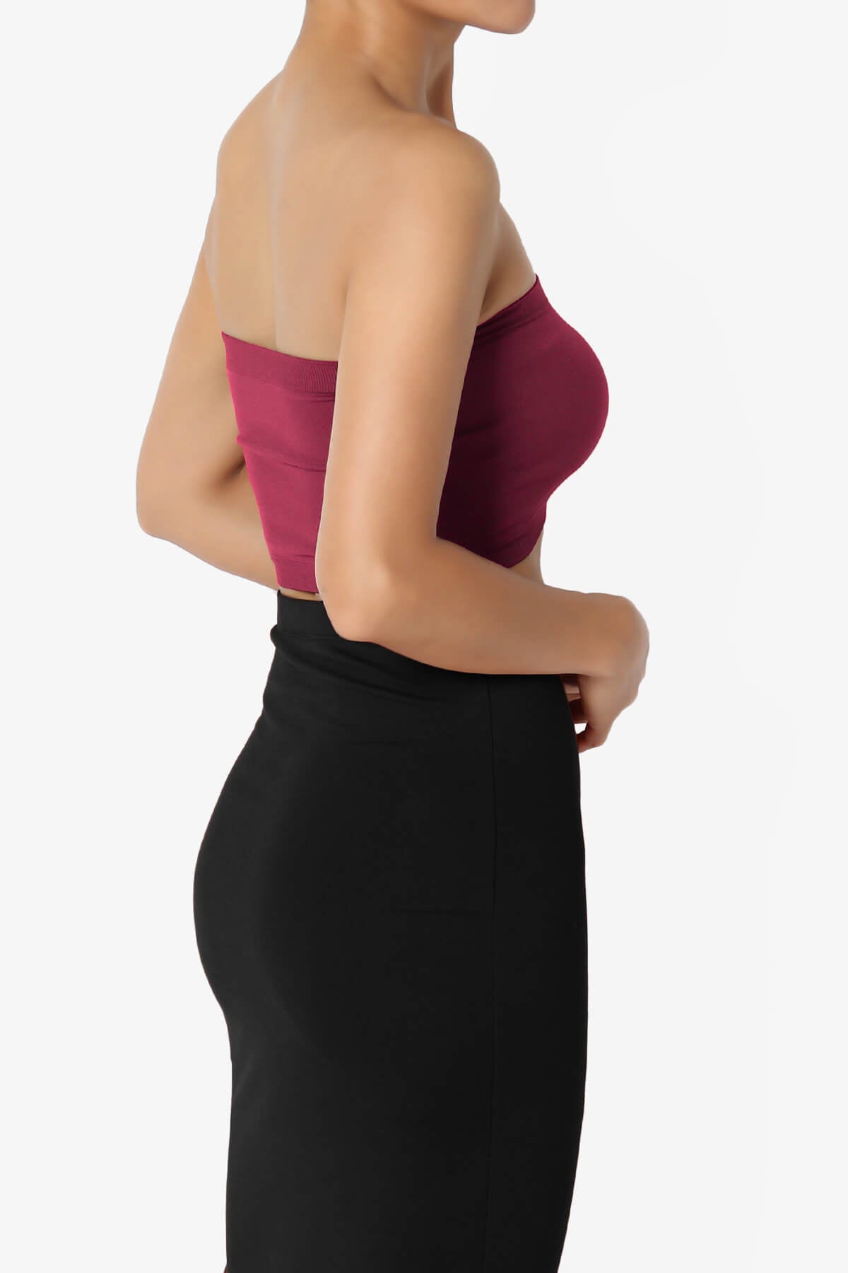 Ludlow Seamless Bandeau Bra Top BURGUNDY_4
