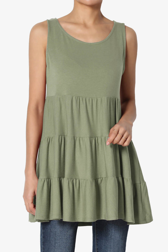 Maiika Sleeveless Tiered Ruffle Top DUSTY OLIVE_1