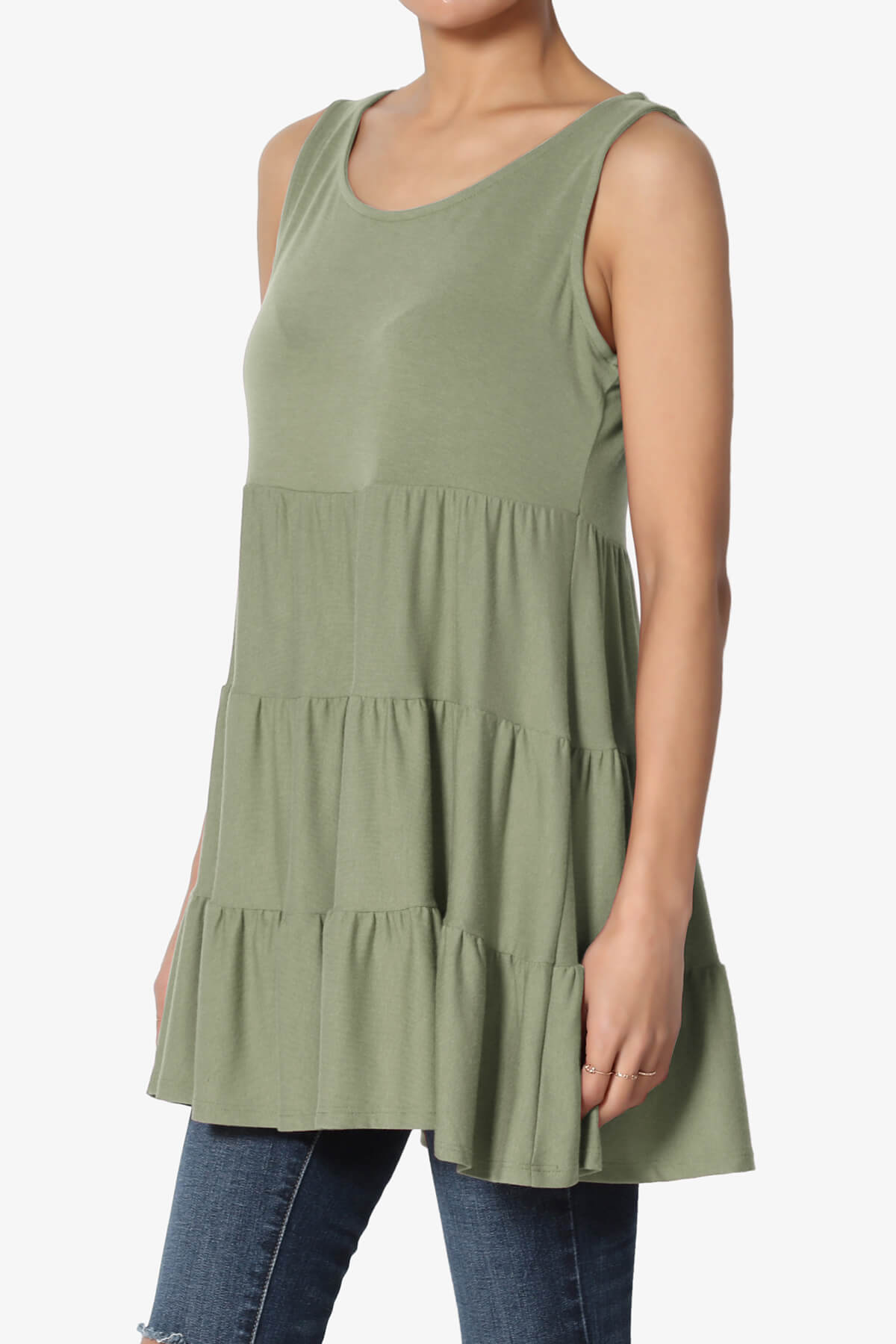 Maiika Sleeveless Tiered Ruffle Top DUSTY OLIVE_3