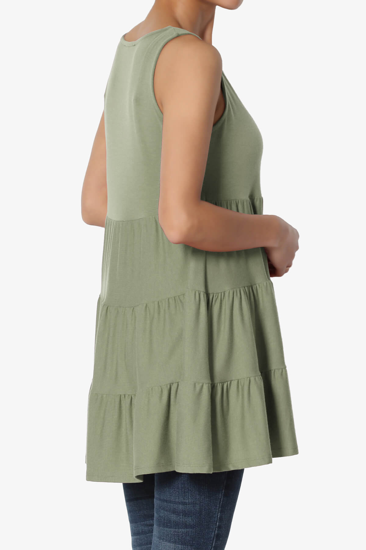 Maiika Sleeveless Tiered Ruffle Top DUSTY OLIVE_4
