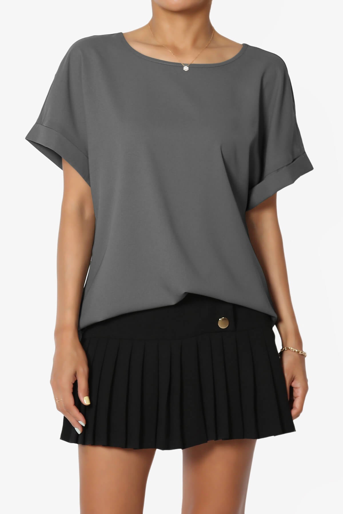 Marla Lightweight Woven Dolman Top ASH GREY_1