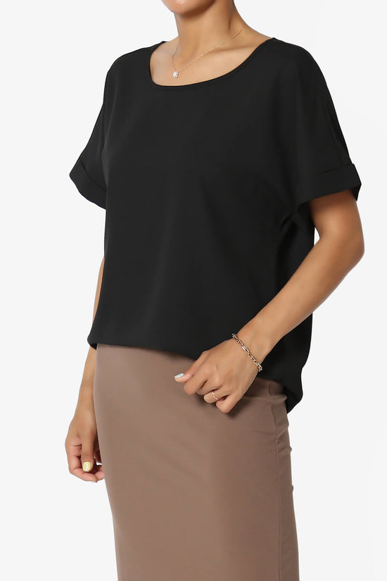 Marla Lightweight Woven Dolman Top BLACK_3