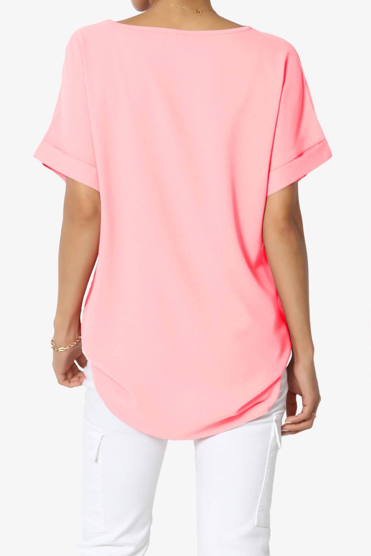 Marla Lightweight Woven Dolman Top BRIGHT PINK_2