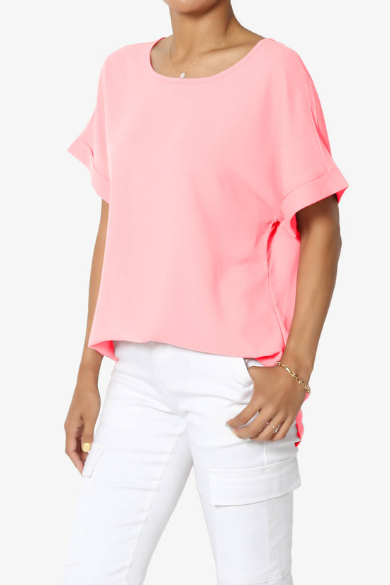 Marla Lightweight Woven Dolman Top BRIGHT PINK_3