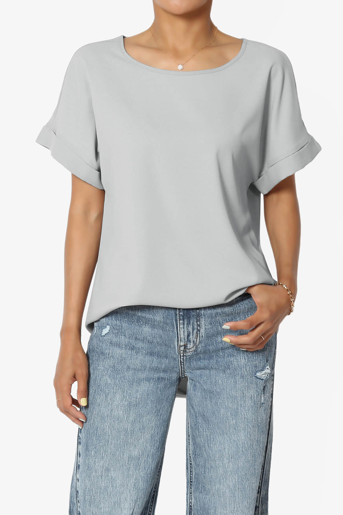 Marla Lightweight Woven Dolman Top LIGHT GREY_1