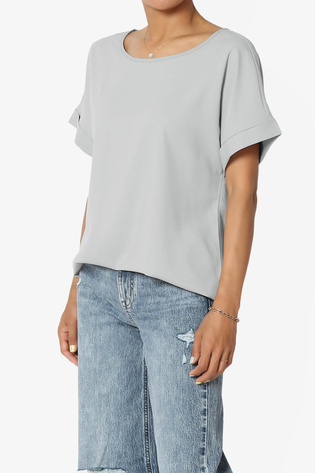 Marla Lightweight Woven Dolman Top LIGHT GREY_3