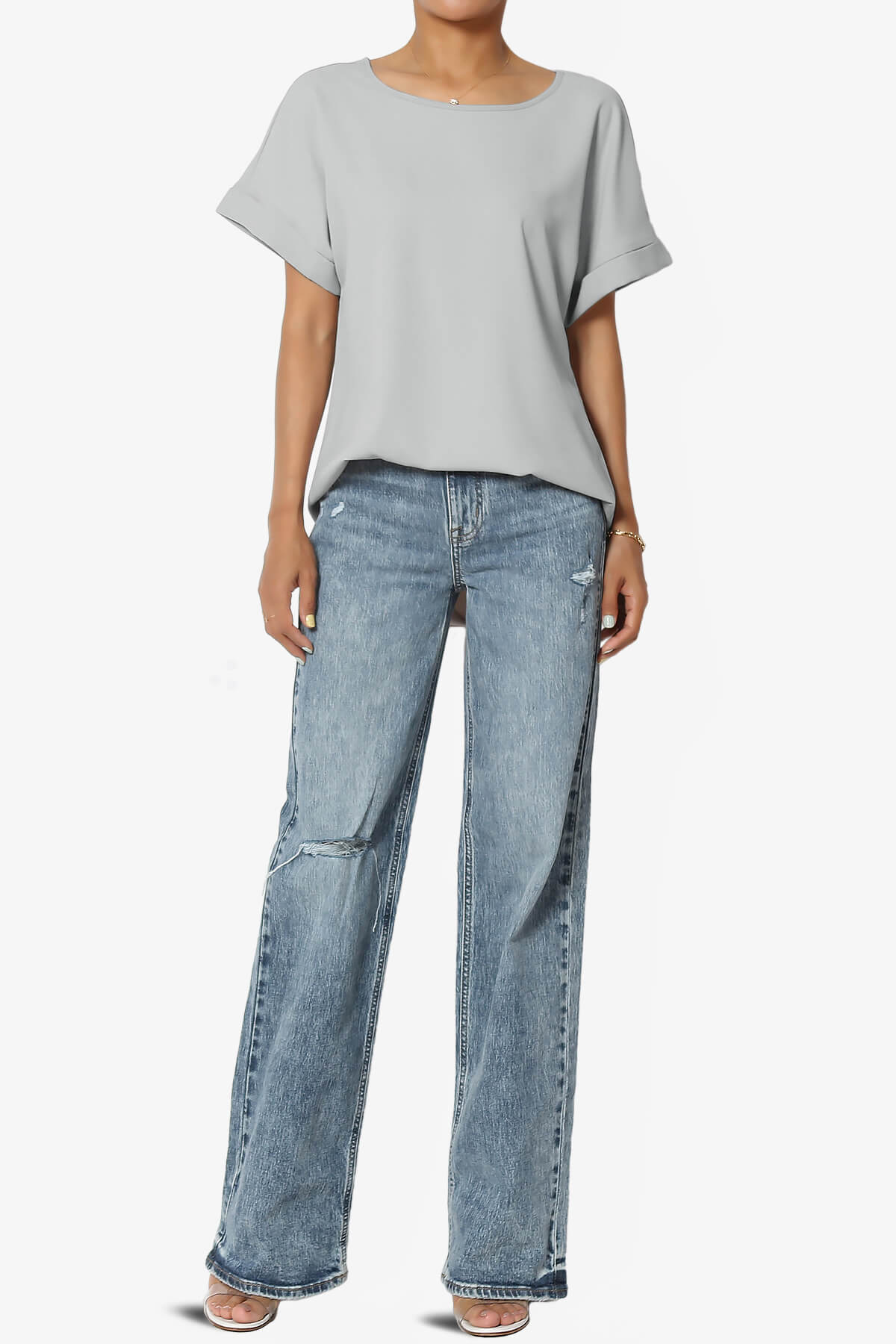 Marla Lightweight Woven Dolman Top LIGHT GREY_6