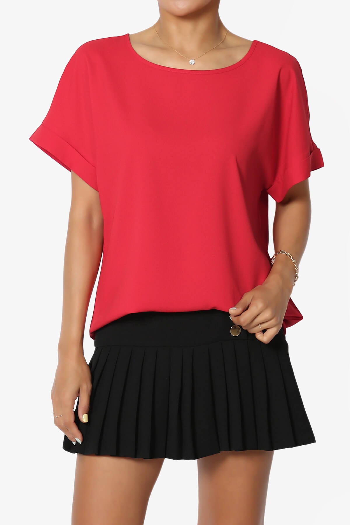 Marla Lightweight Woven Dolman Top RED_1