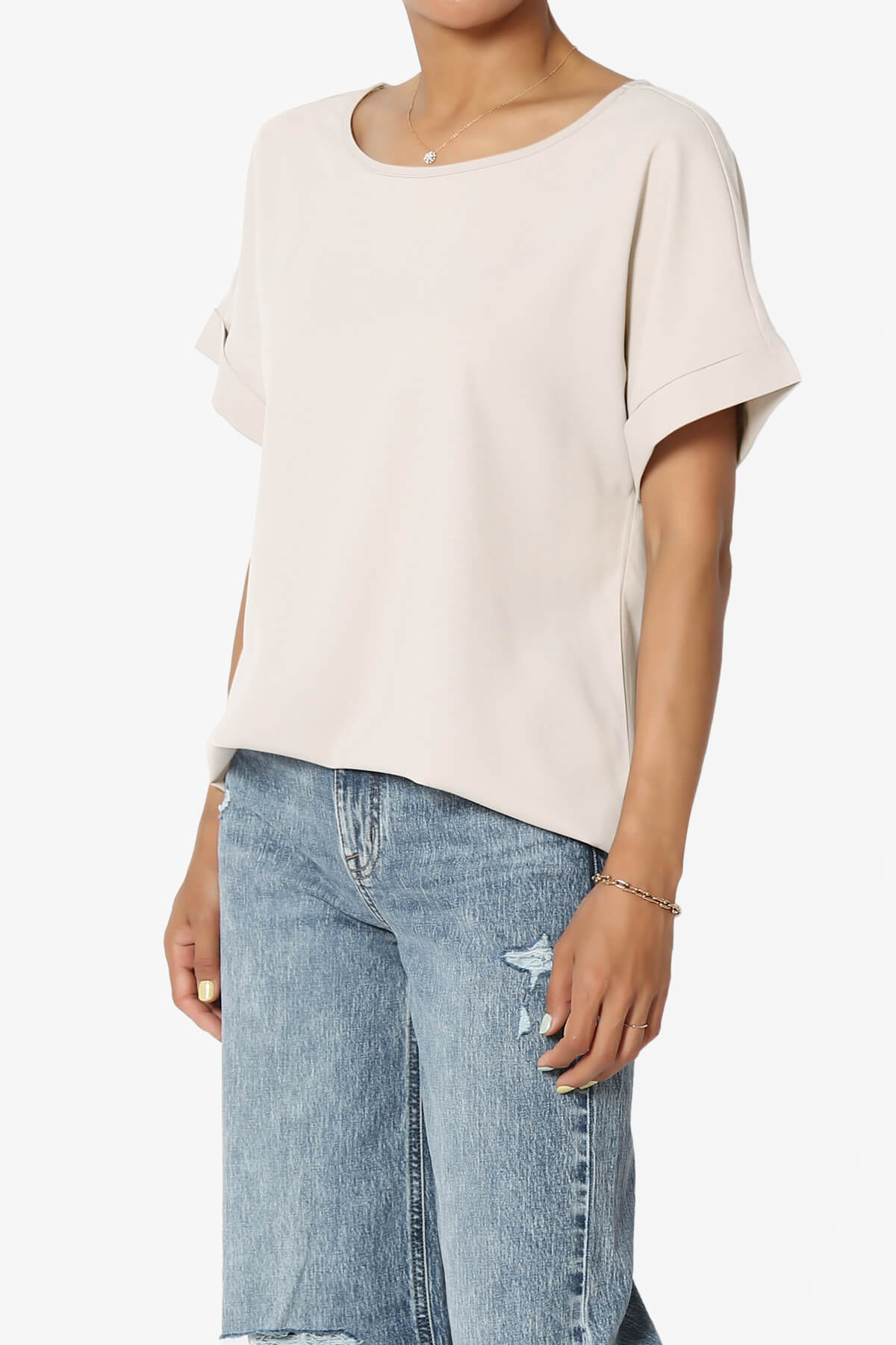 Marla Lightweight Woven Dolman Top SAND BEIGE_3