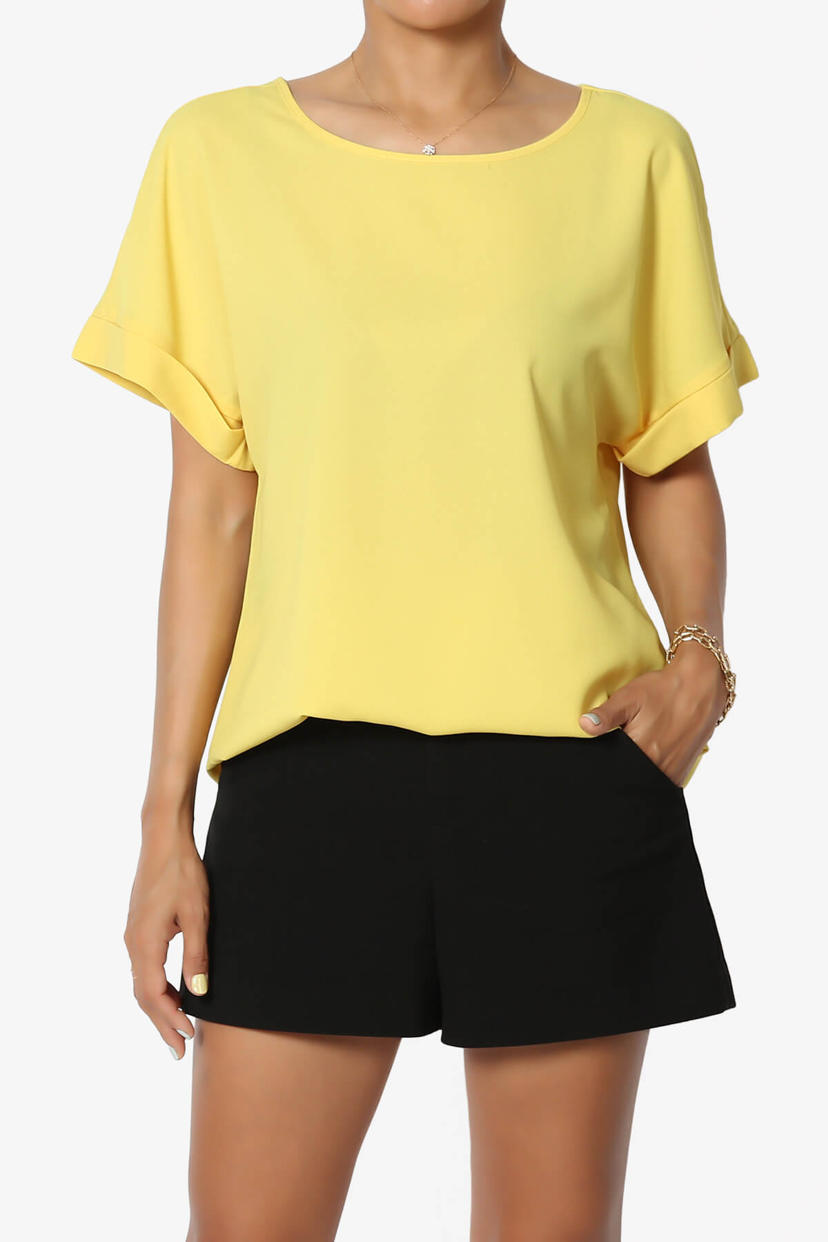Marla Lightweight Woven Dolman Top YELLOW_1