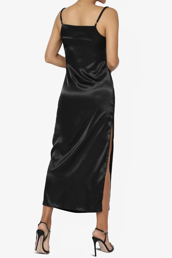Masin Cowl Neck Sain Silk Long Slip Dress BLACK_2