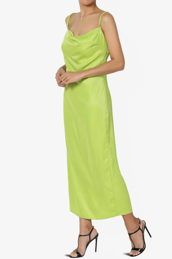 Masin Cowl Neck Sain Silk Long Slip Dress GREEN_3
