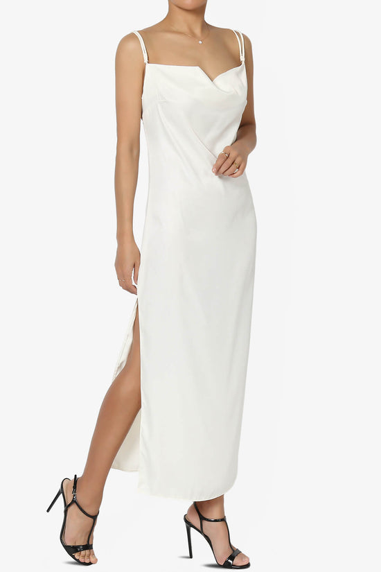 Masin Cowl Neck Sain Silk Long Slip Dress IVORY_3