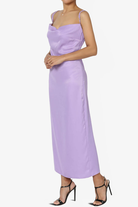 Masin Cowl Neck Sain Silk Long Slip Dress LILAC_3