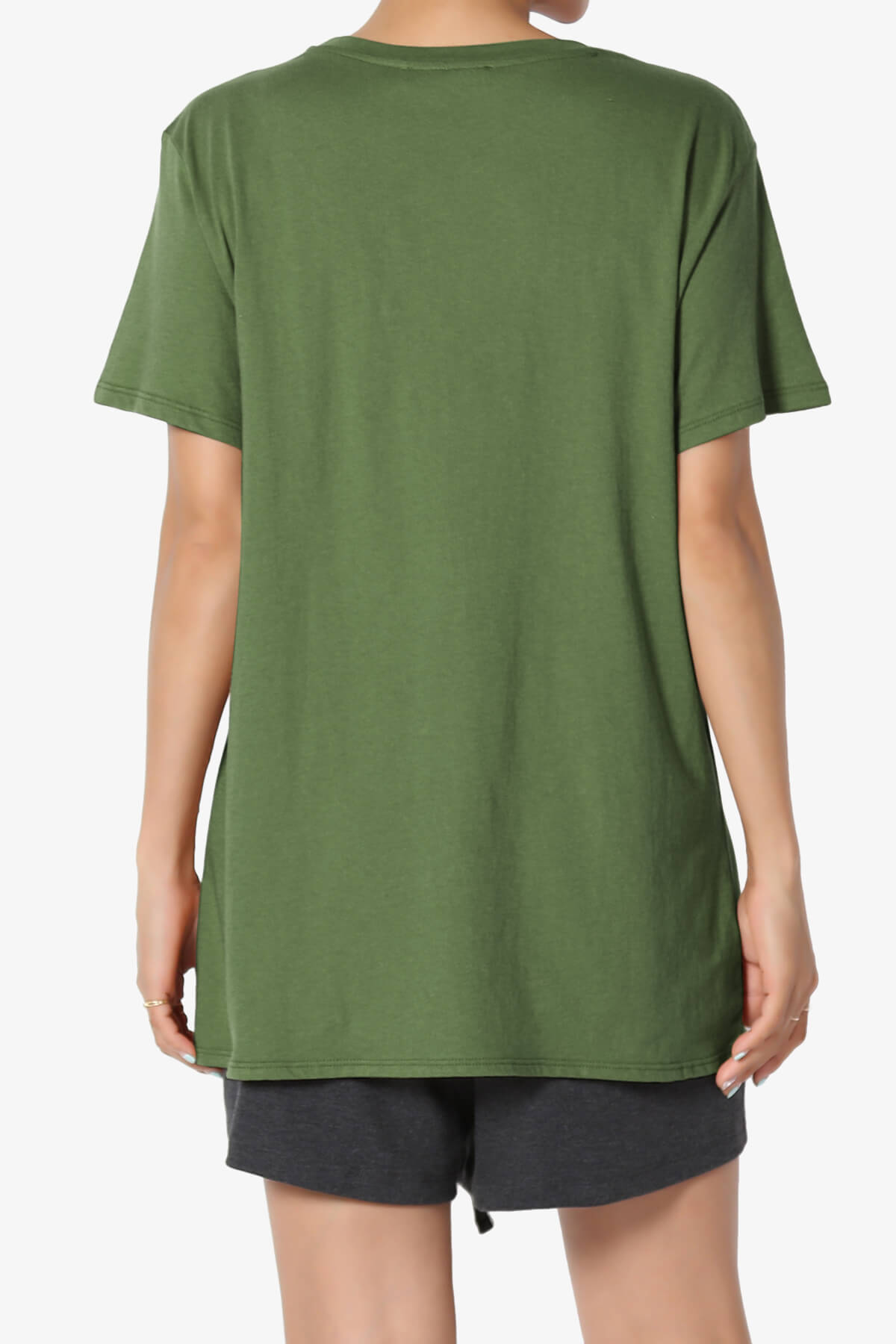 Mayra O Neck Cotton Boyfriend Tee ARMY GREEN_2