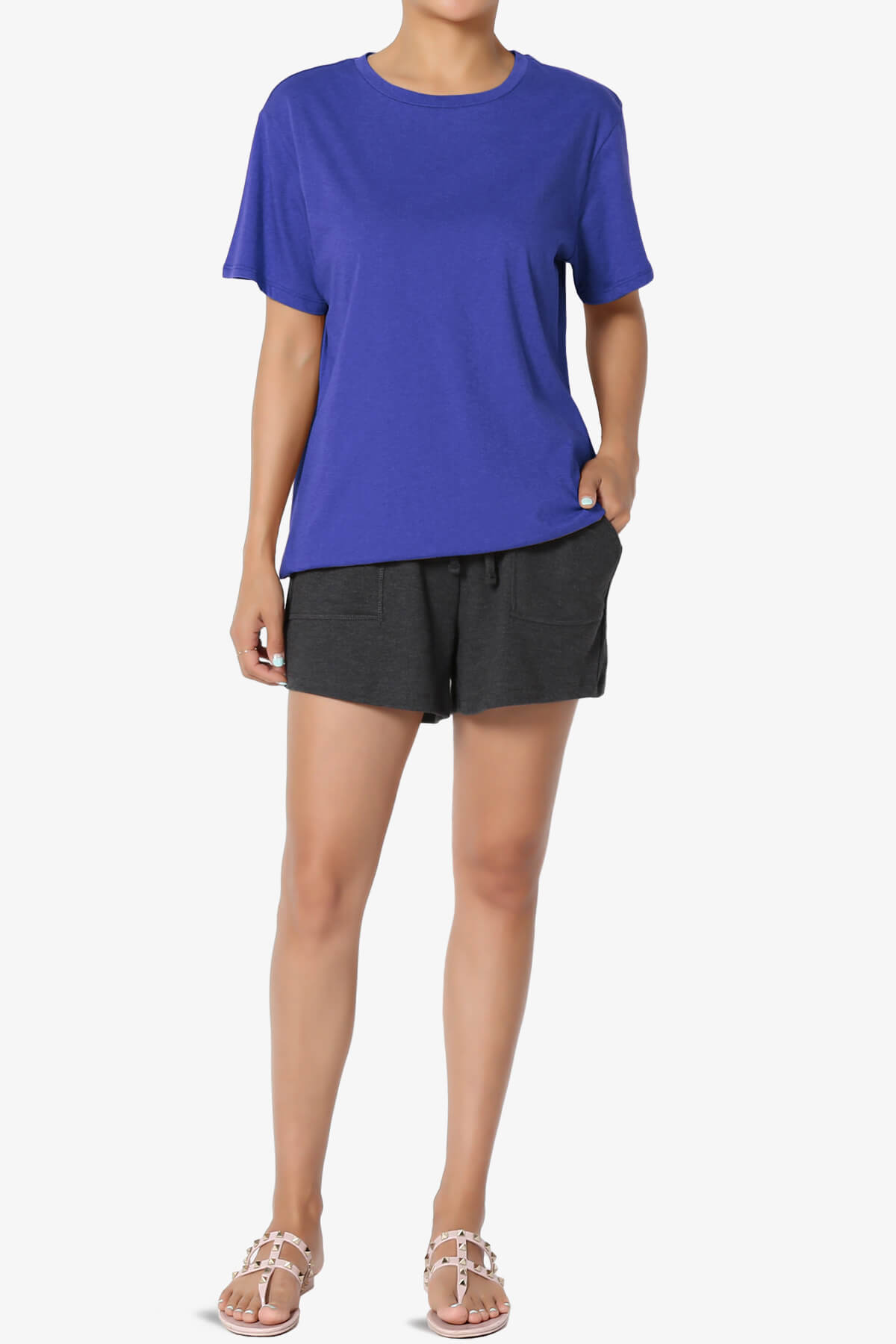 Mayra O Neck Cotton Boyfriend Tee BRIGHT BLUE_6