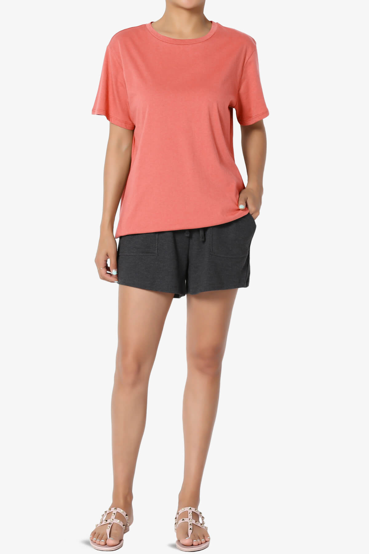 Mayra O Neck Cotton Boyfriend Tee CORAL_6