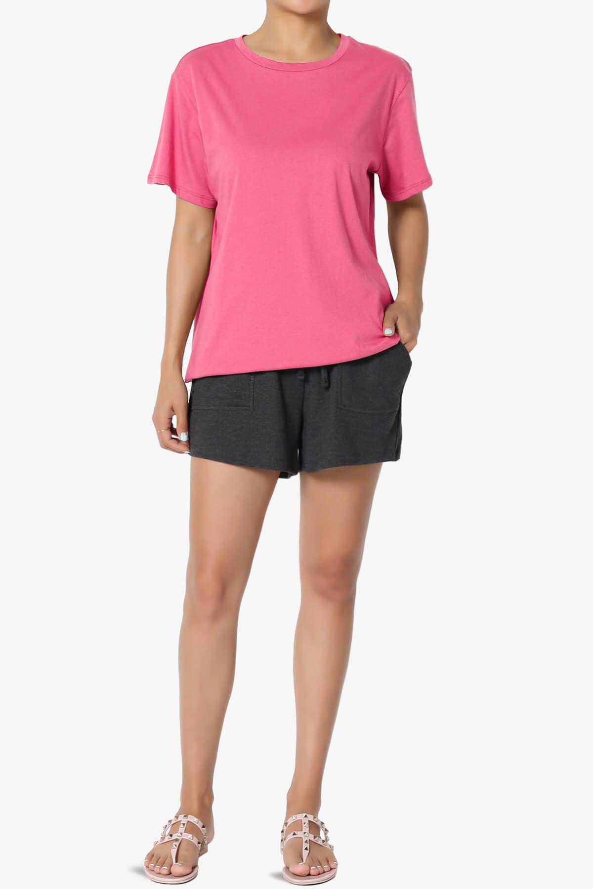 Mayra O Neck Cotton Boyfriend Tee FUCHSIA_6