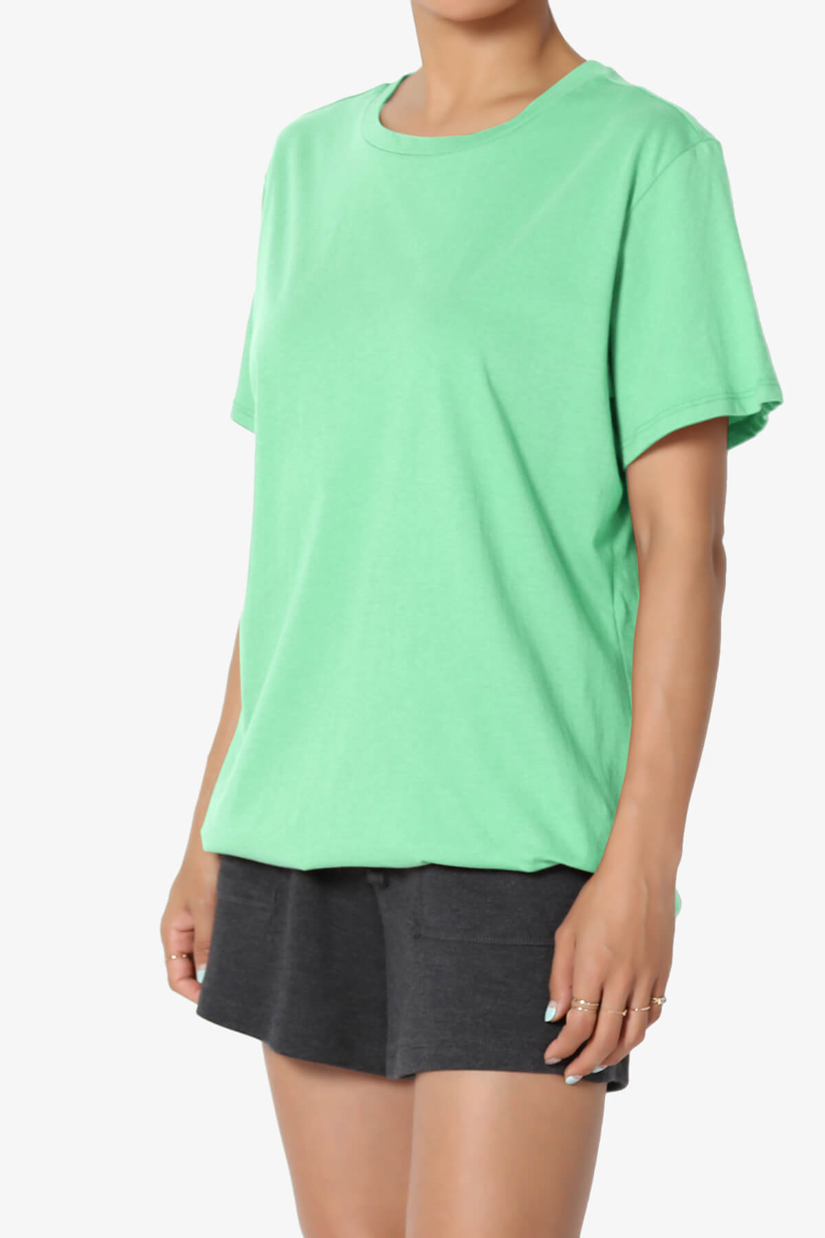 Mayra O Neck Cotton Boyfriend Tee GREEN MINT_3