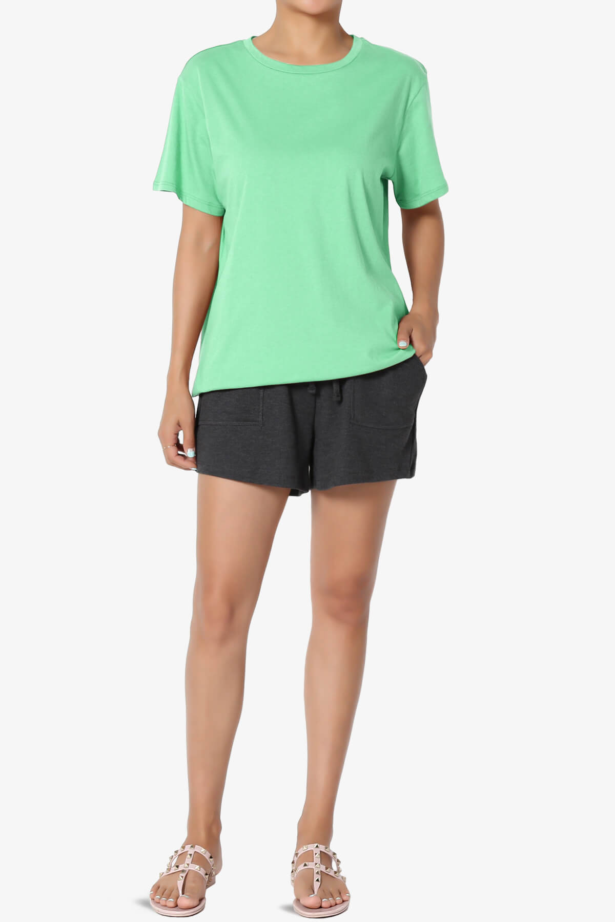 Mayra O Neck Cotton Boyfriend Tee GREEN MINT_6