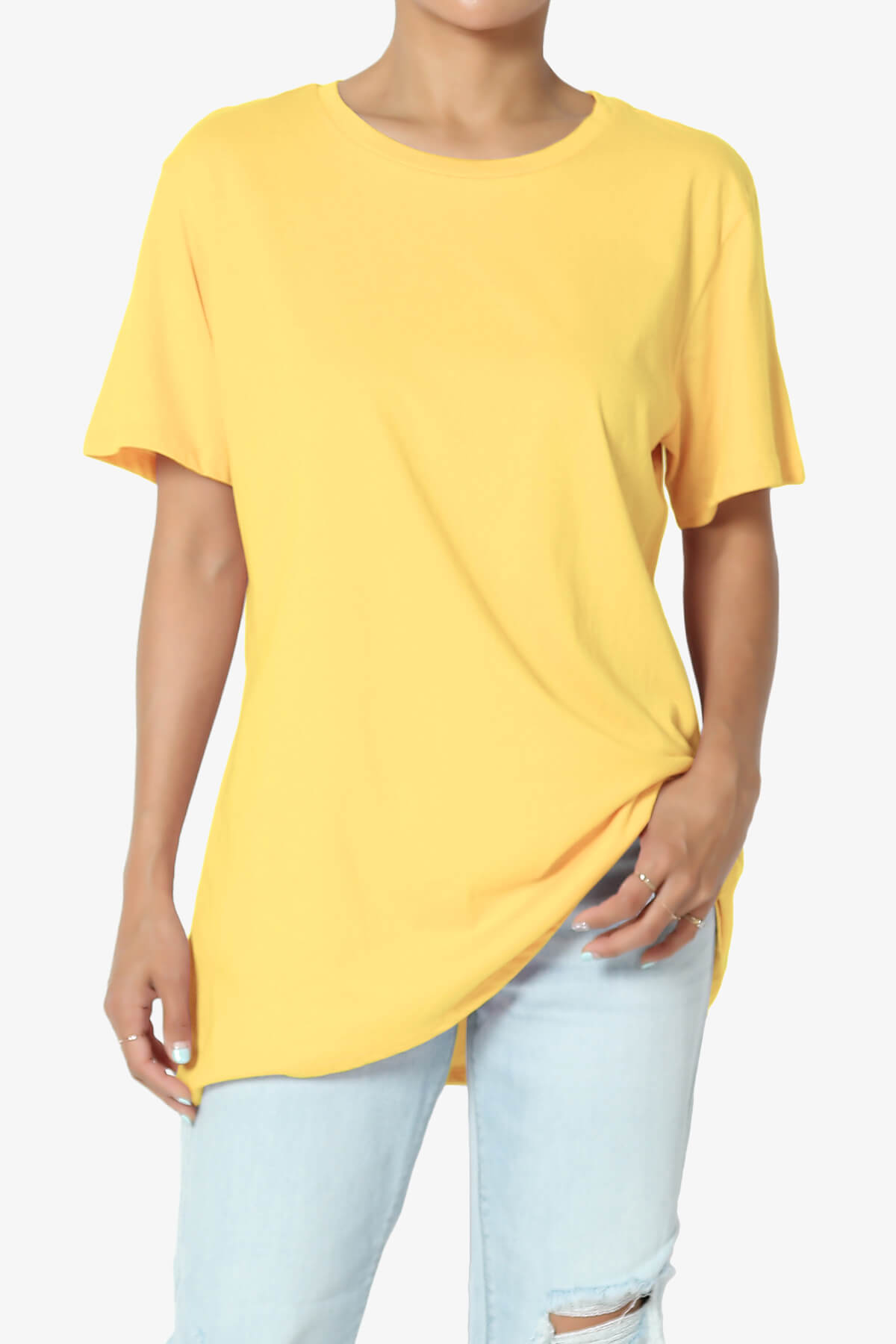 Mayra O Neck Cotton Boyfriend Tee YELLOW_1