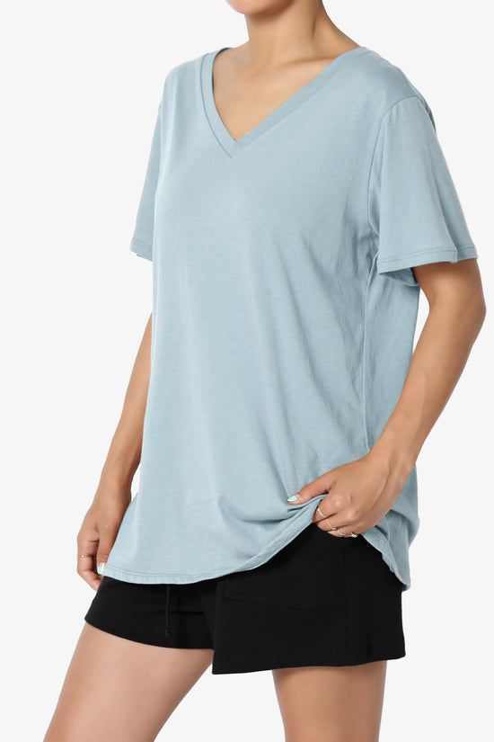 Mayra V-Neck Cotton Boyfriend Tee ASH BLUE_3