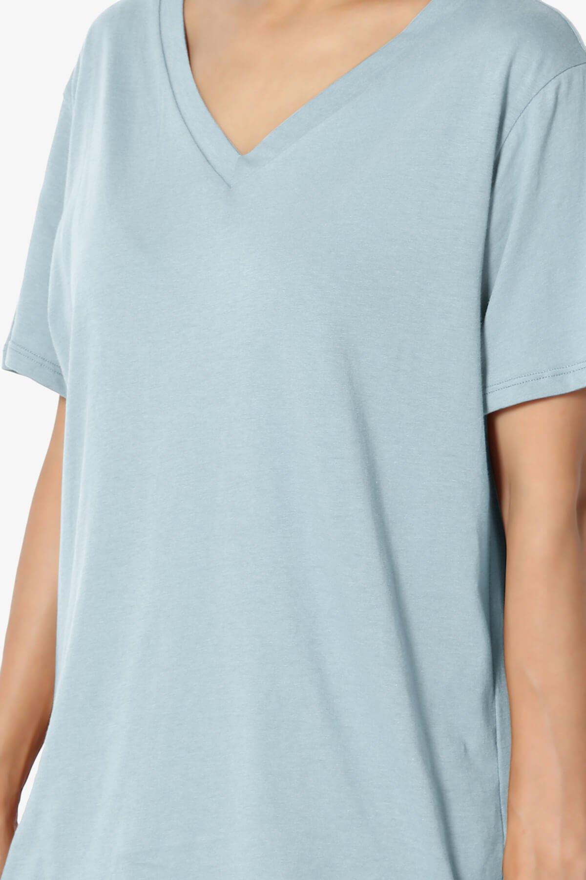 Mayra V-Neck Cotton Boyfriend Tee ASH BLUE_5