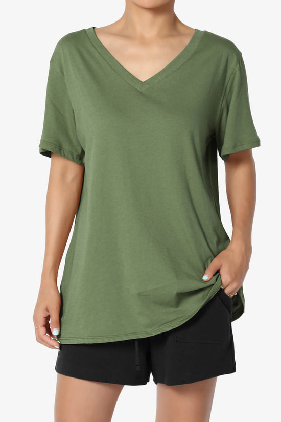 Mayra V-Neck Cotton Boyfriend Tee ASH OLIVE_1