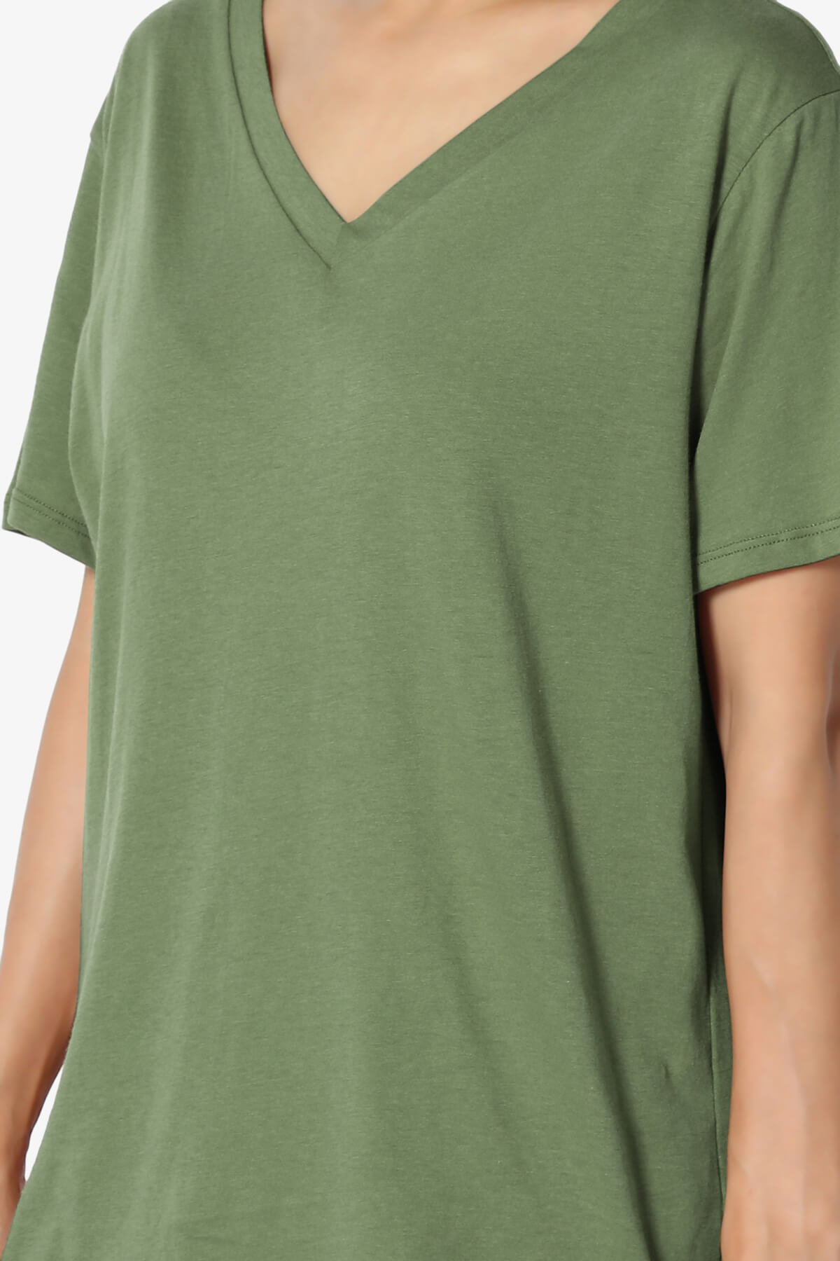 Mayra V-Neck Cotton Boyfriend Tee ASH OLIVE_5