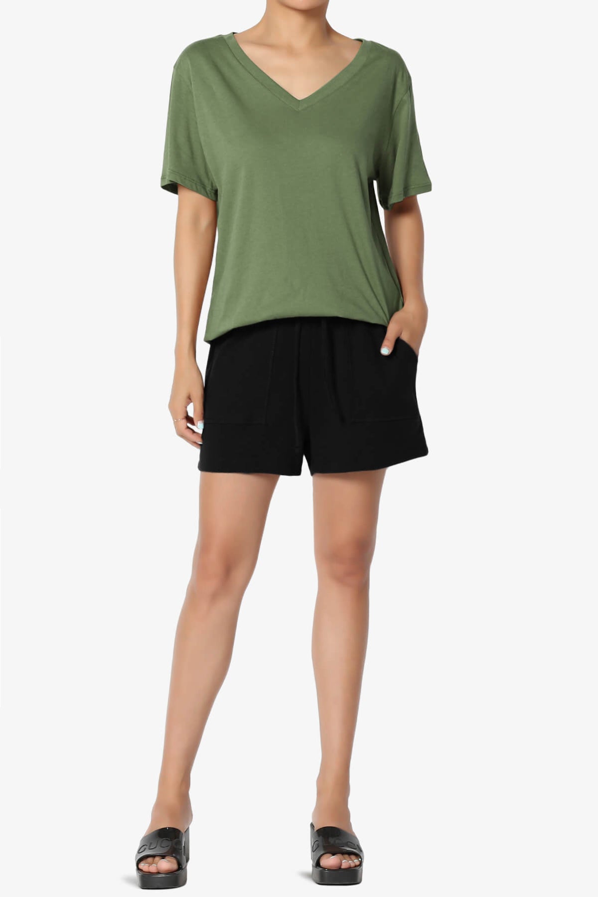 Mayra V-Neck Cotton Boyfriend Tee ASH OLIVE_6