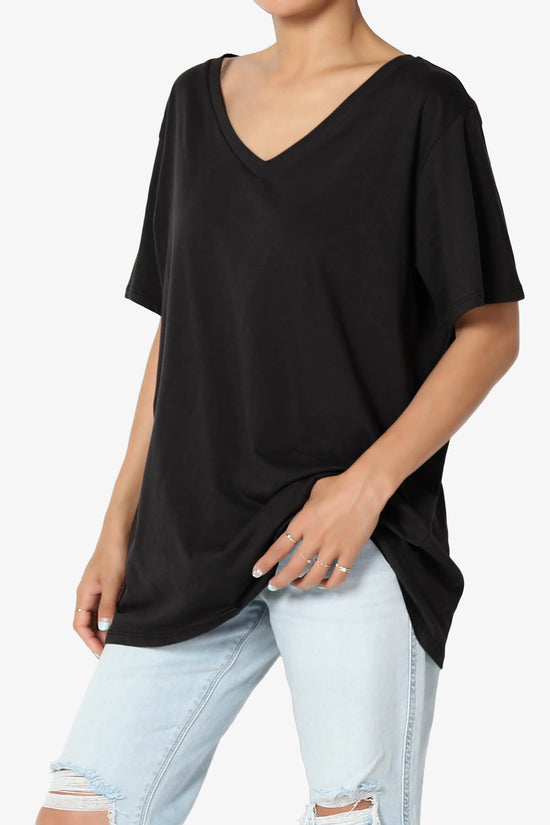 Mayra V-Neck Cotton Boyfriend Tee BLACK_3