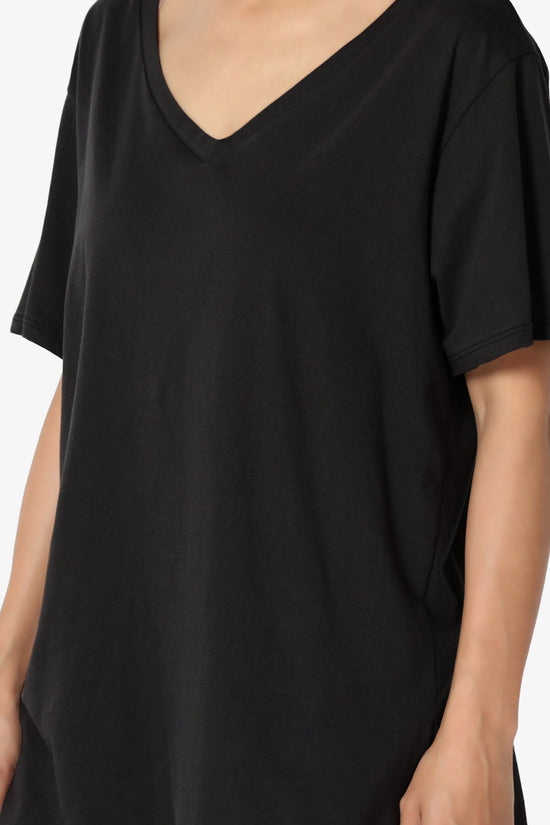 Mayra V-Neck Cotton Boyfriend Tee BLACK_5