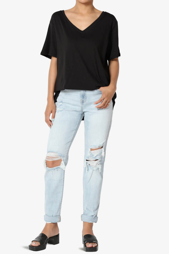 Mayra V-Neck Cotton Boyfriend Tee BLACK_6