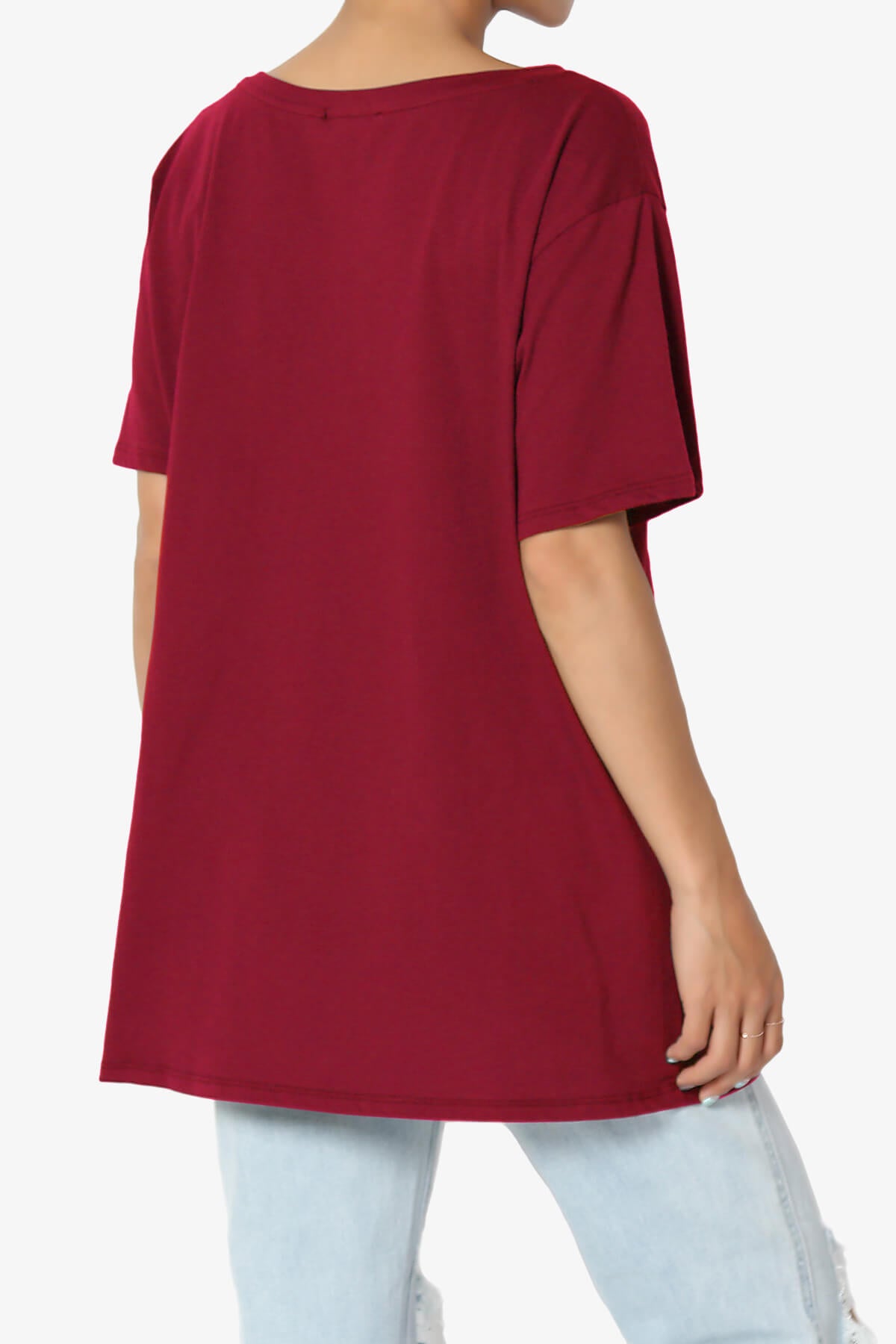 Mayra V-Neck Cotton Boyfriend Tee BURGUNDY_4