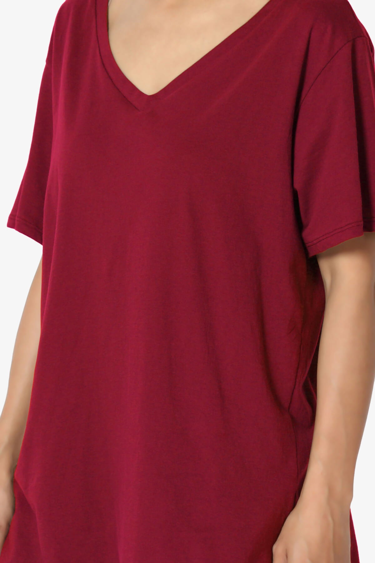 Mayra V-Neck Cotton Boyfriend Tee BURGUNDY_5