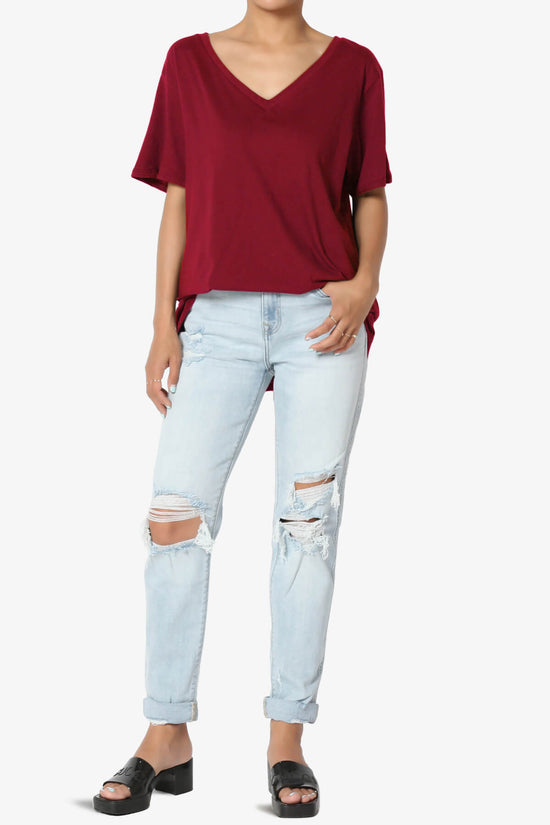 Mayra V-Neck Cotton Boyfriend Tee BURGUNDY_6