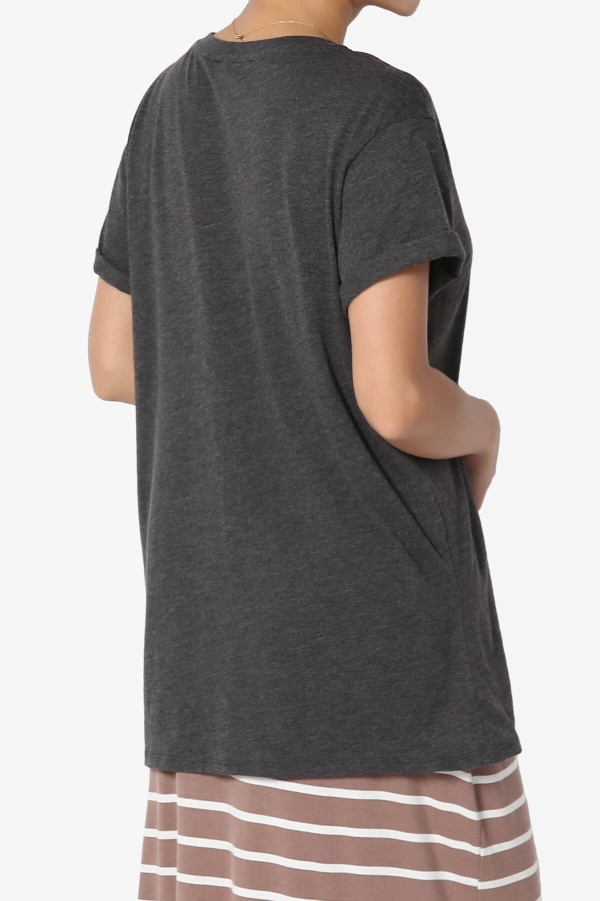 Mayra V-Neck Cotton Boyfriend Tee CHARCOAL_4