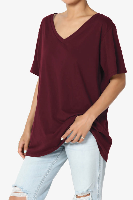 Mayra V-Neck Cotton Boyfriend Tee DARK BURGUNDY_3