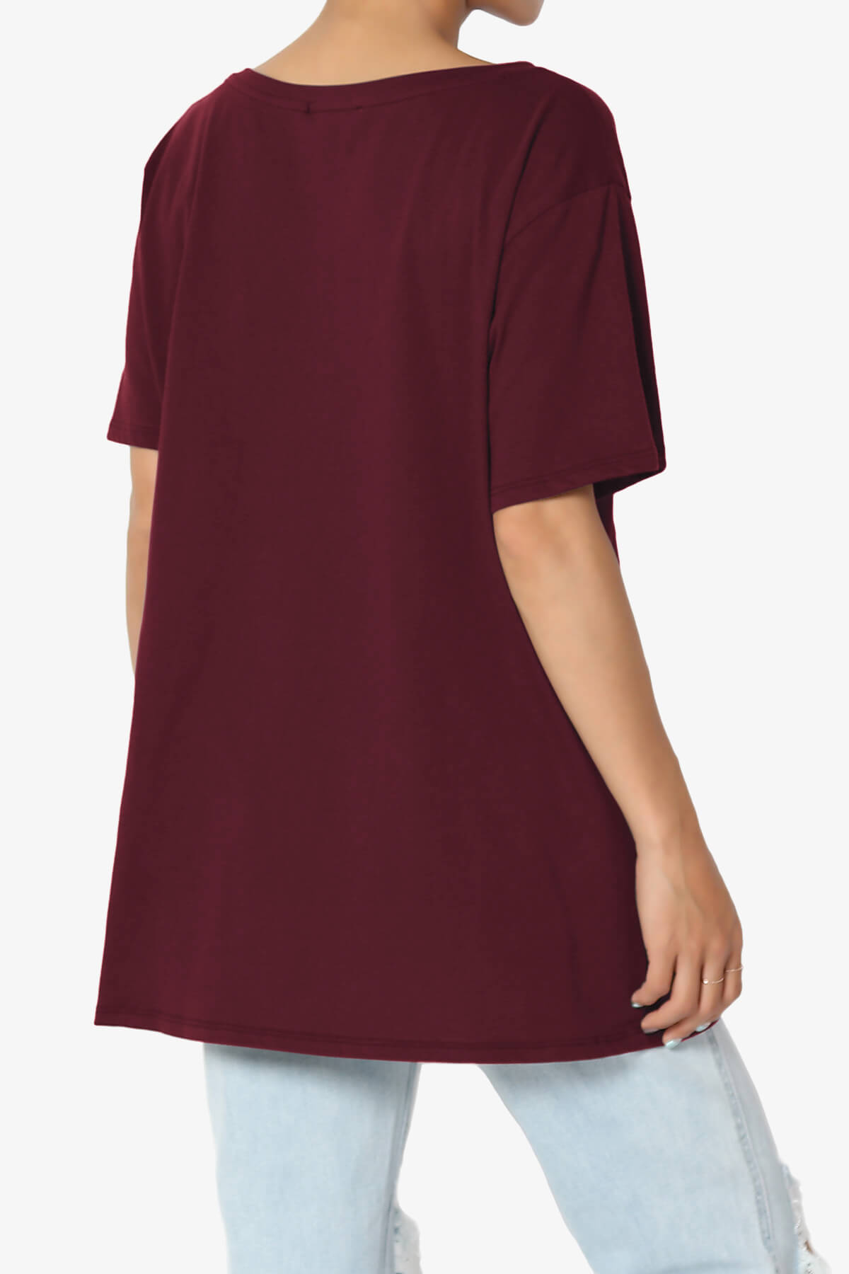 Mayra V-Neck Cotton Boyfriend Tee DARK BURGUNDY_4