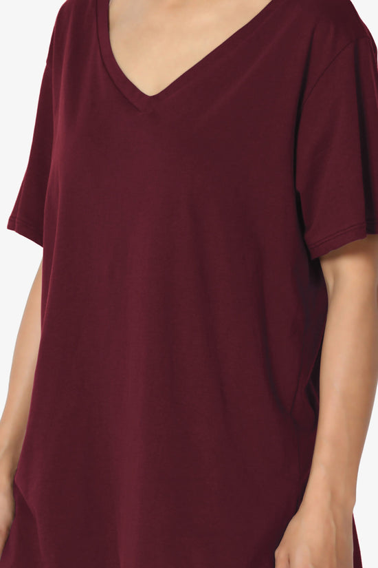 Mayra V-Neck Cotton Boyfriend Tee DARK BURGUNDY_5