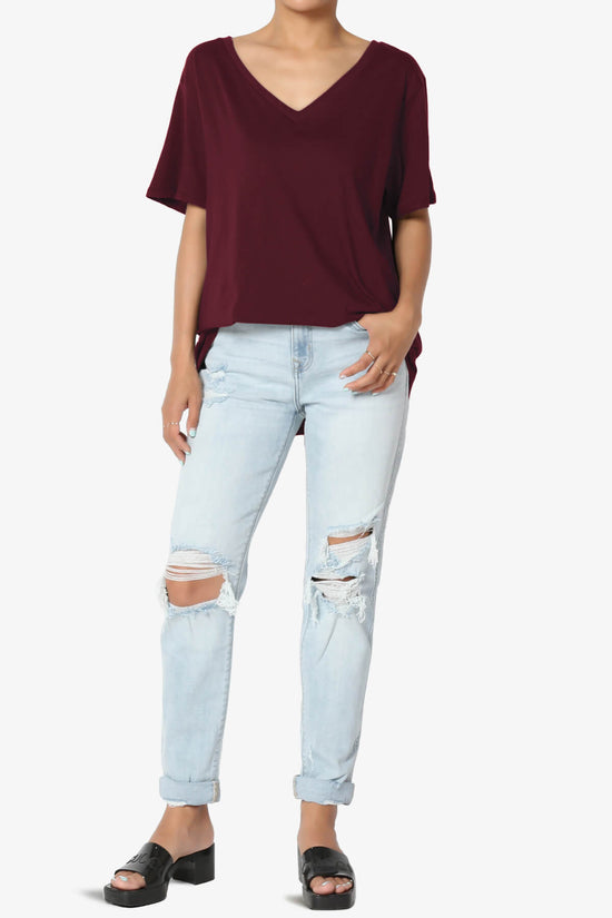 Mayra V-Neck Cotton Boyfriend Tee DARK BURGUNDY_6