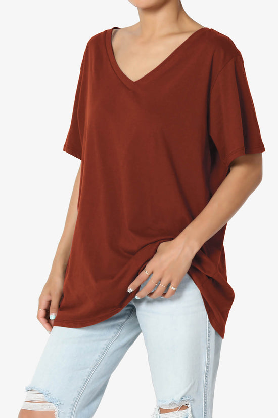 Mayra V-Neck Cotton Boyfriend Tee DARK RUST_3