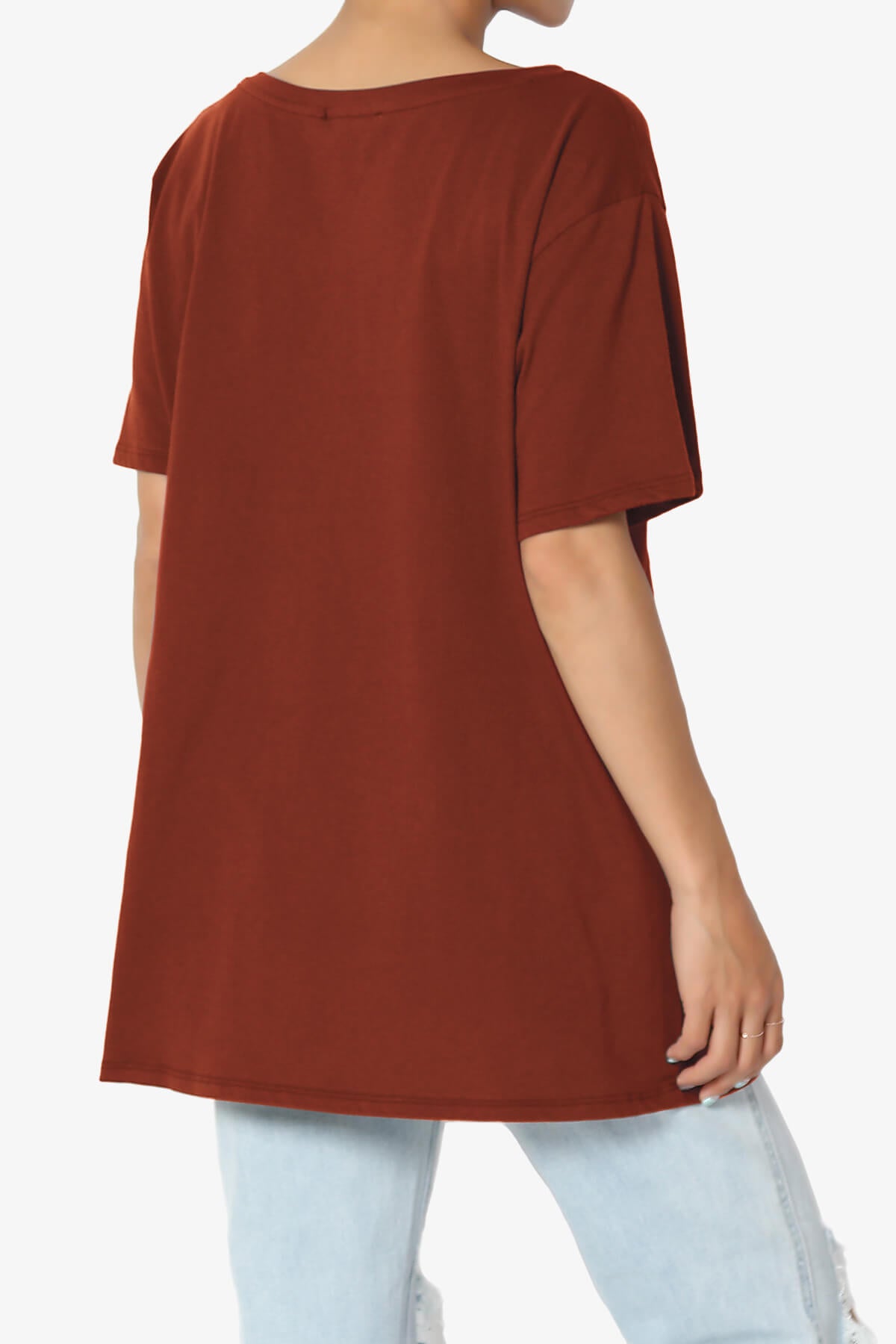 Mayra V-Neck Cotton Boyfriend Tee DARK RUST_4