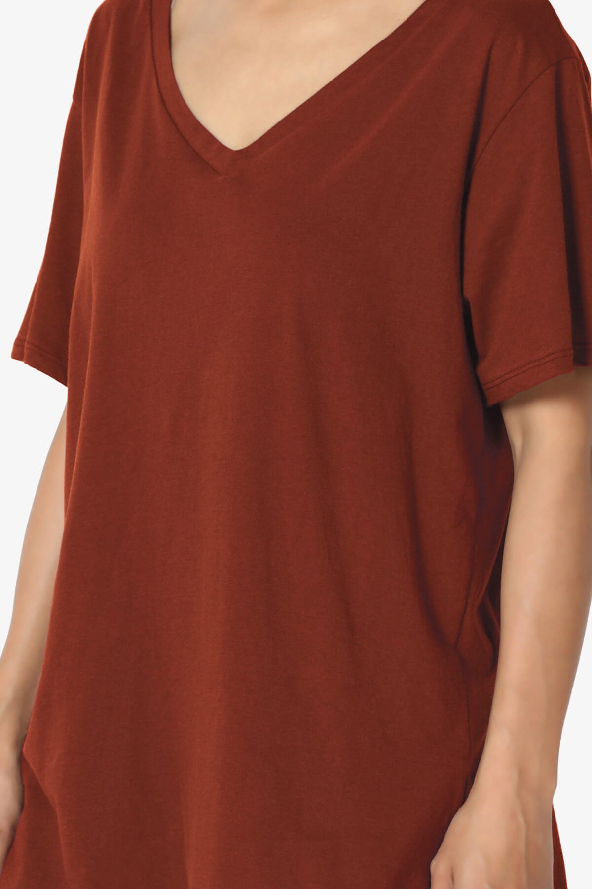 Mayra V-Neck Cotton Boyfriend Tee DARK RUST_5