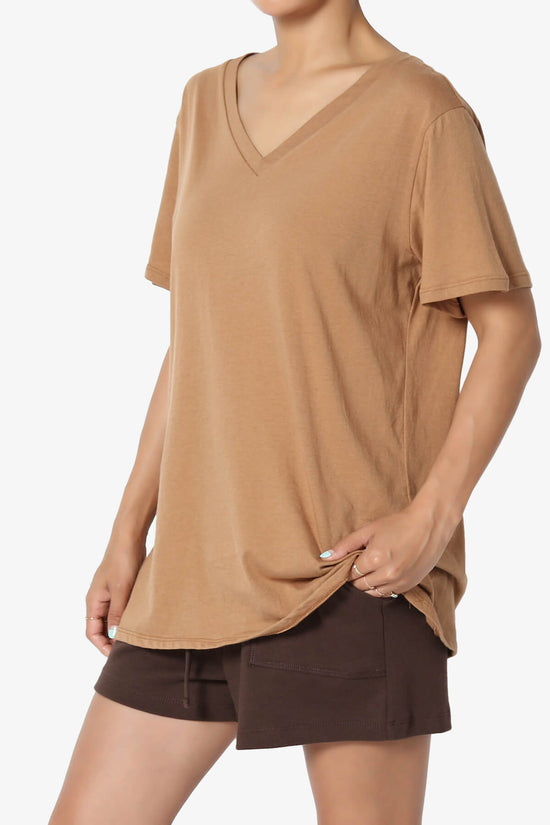 Mayra V-Neck Cotton Boyfriend Tee DEEP CAMEL_3