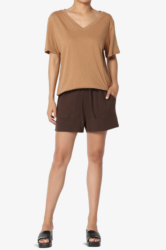 Mayra V-Neck Cotton Boyfriend Tee DEEP CAMEL_6