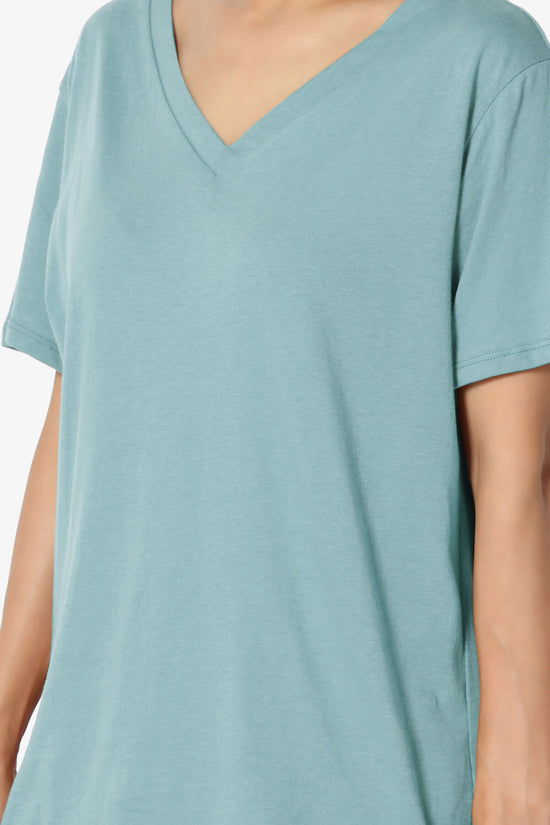 Mayra V-Neck Cotton Boyfriend Tee DUSTY BLUE_5