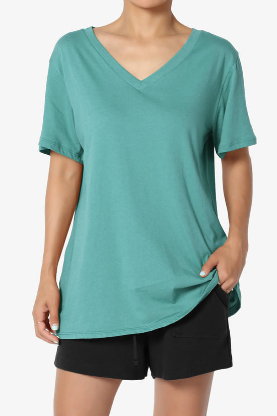 Mayra V-Neck Cotton Boyfriend Tee DUSTY TEAL_1