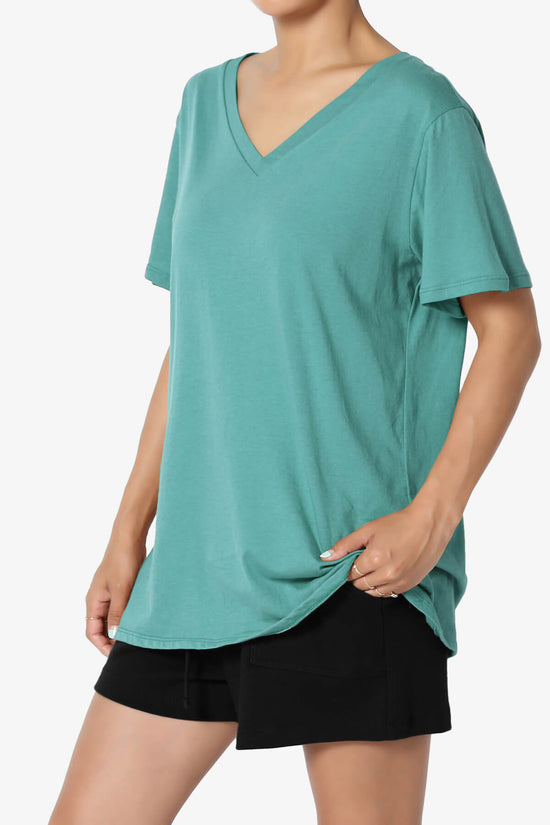Mayra V-Neck Cotton Boyfriend Tee DUSTY TEAL_3